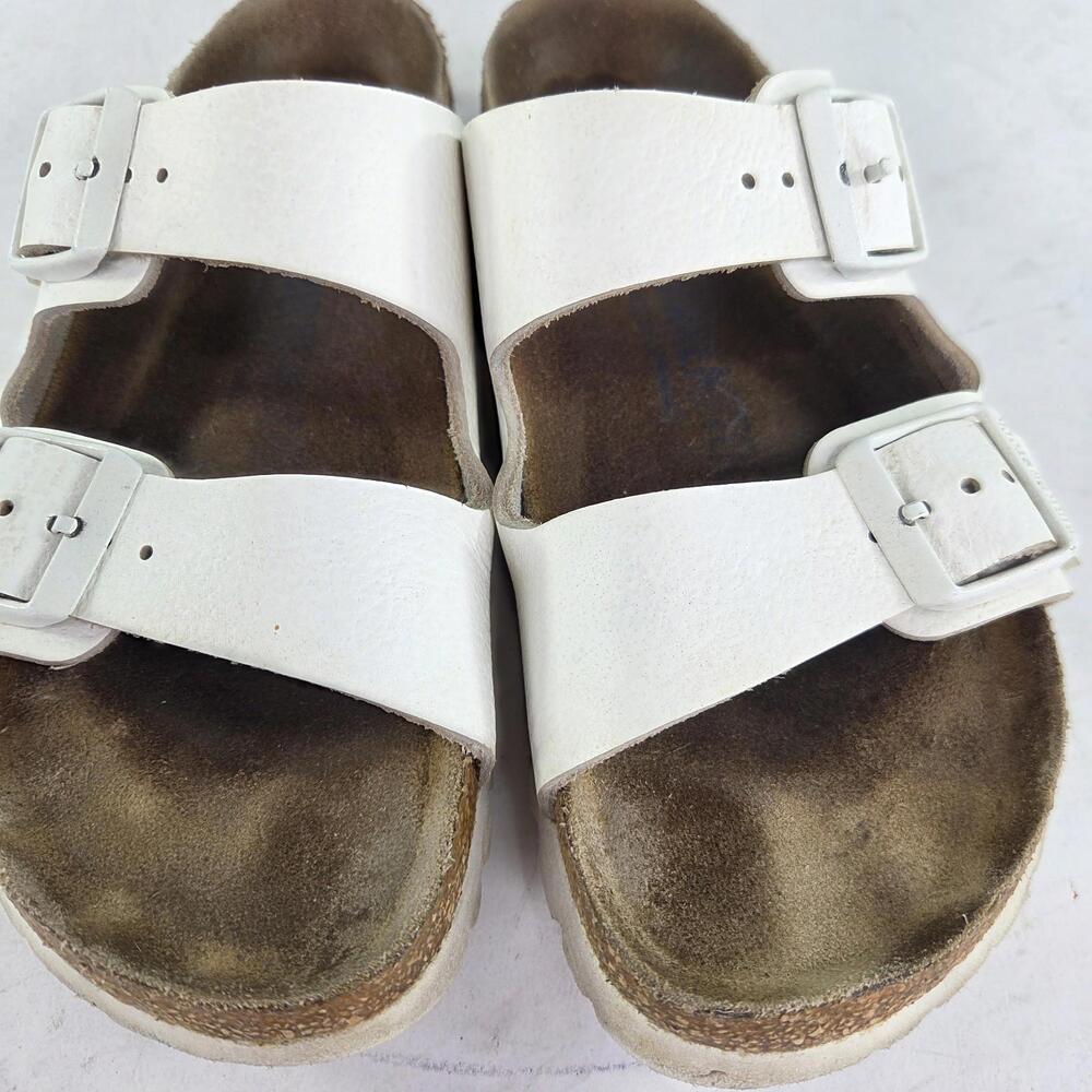 Birkenstock Arizona Soft Footbed Sandals Size 36 White Leather Buckle Slide - Picture 11 of 11